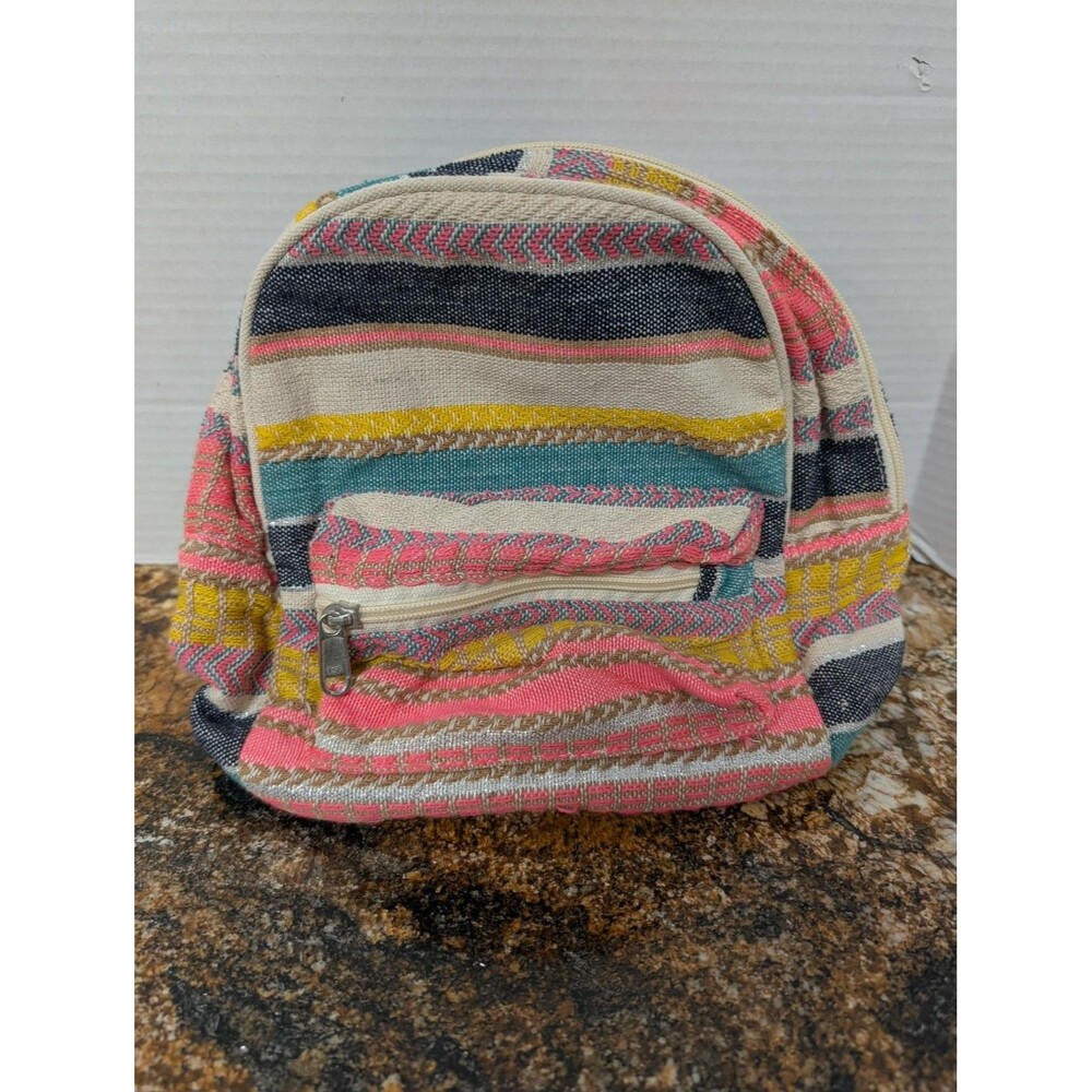 handmade bohemian mini backpack Hemp 2 Zipper Pockets Adjustable Straps